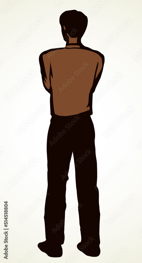 Fototapeta premium A man stands and looks into the distance. The view from the back. Vector drawing