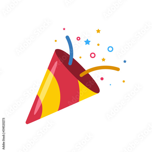 confetti party popper icon, fireworks logo, cap, flat design. Vector illustration isolated on white background