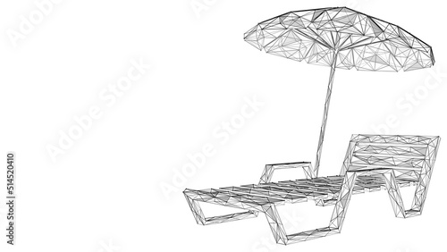 Beach vacation on a sun lounger with an umbrella. Polygonal design of lines and points.