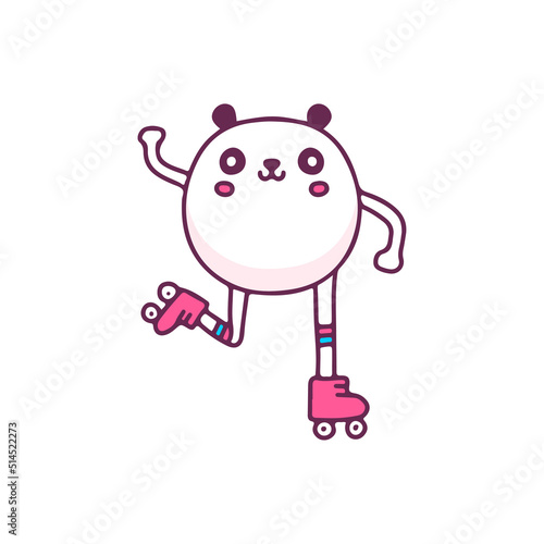 Cute panda playing roller skates, illustration for t-shirt, street wear, sticker, or apparel merchandise. With doodle, retro, and cartoon style.