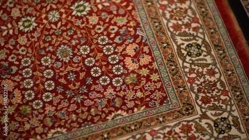 Close-up video and details of turkish woven carpets.