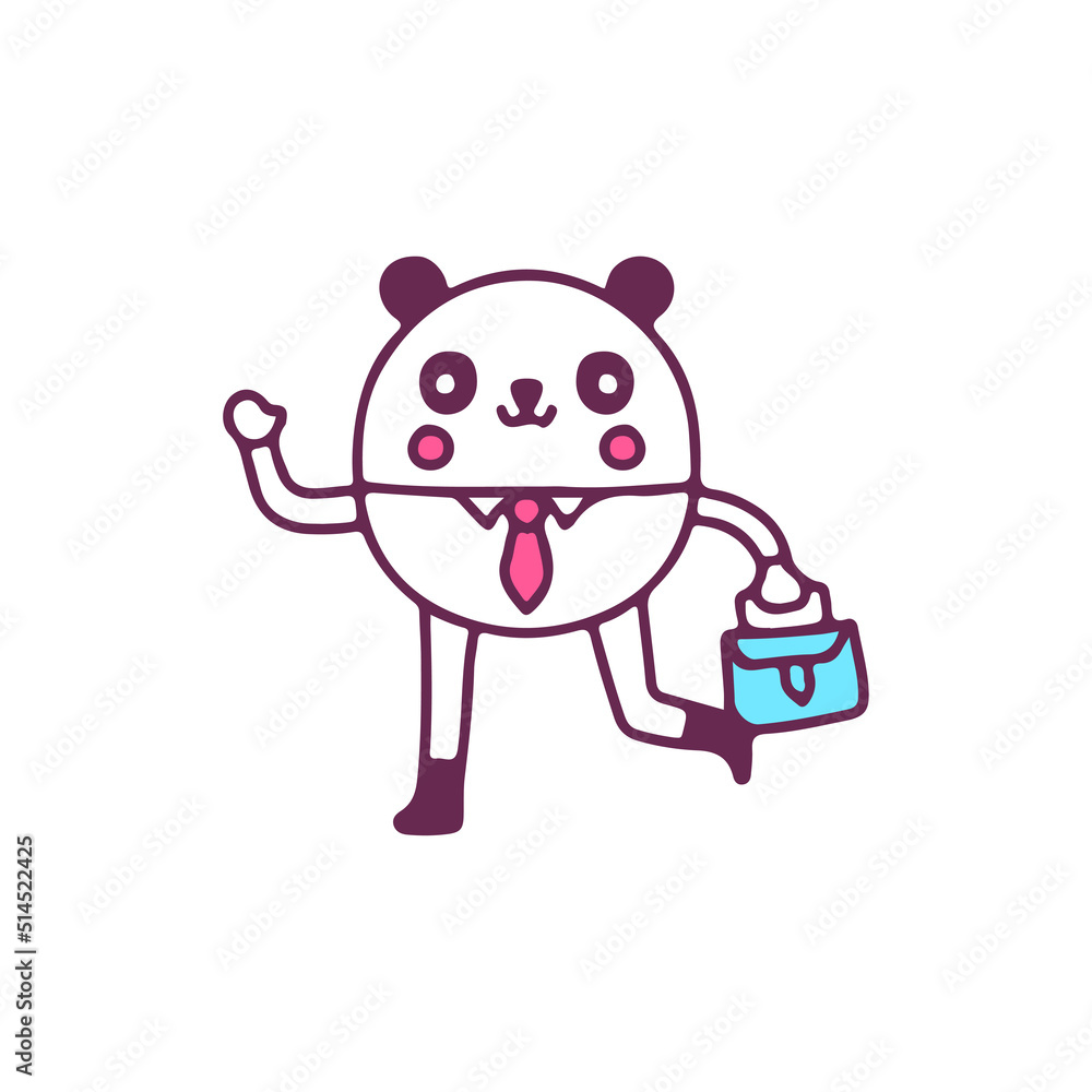 Obraz premium Cute businessman panda mascot, illustration for t-shirt, street wear, sticker, or apparel merchandise. With doodle, retro, and cartoon style.