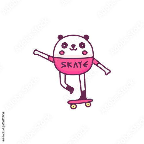 Panda mascot playing skateboard  illustration for t-shirt  street wear  sticker  or apparel merchandise. With doodle  retro  and cartoon style.