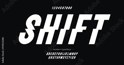 Vector shift font slanted style modern typography for decoration, industrial, logo, poster, t shirt, book, card, sale banner, printing on fabric. Cool 3d typeface. Trendy alphabet. 10 eps