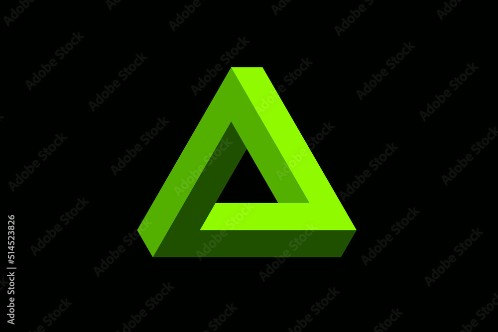 Green penrose impossible triangle, vector optical illusion Green penrose impossible triangle, vector optical illusion