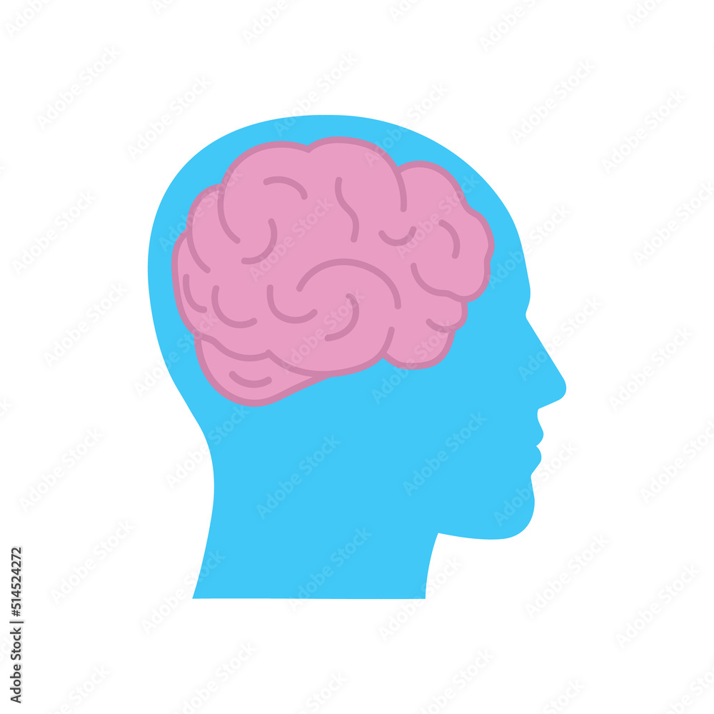 Brain in head icon design in flat style. Vector illustration. Brain in head icon design in flat style. Vector illustration.