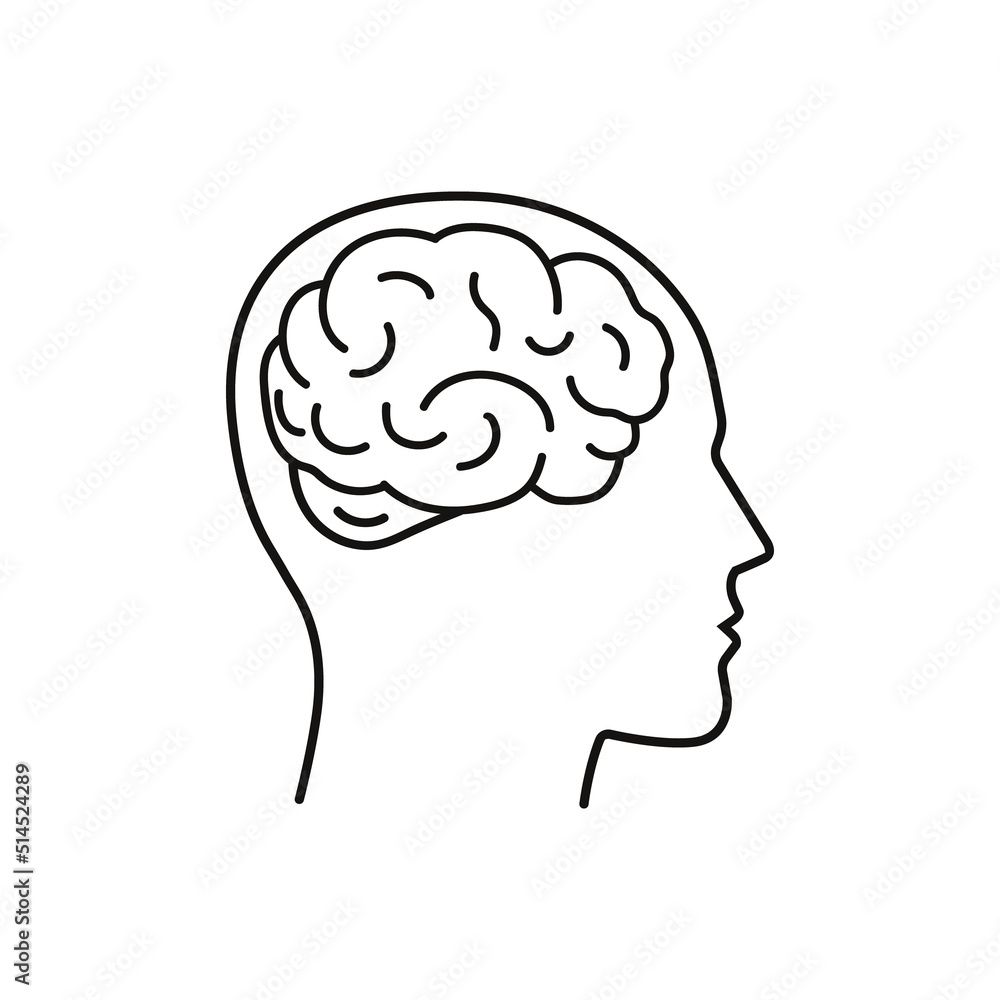 Brain in head icon design in outline style. Vector illustration. Brain in head icon design in outline style. Vector illustration.