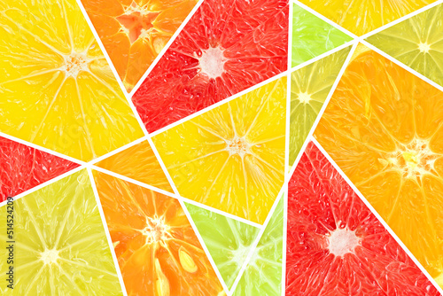 Citrus pattern fresh ripe sliced oranges, lemons, tangerines and grapefruits.