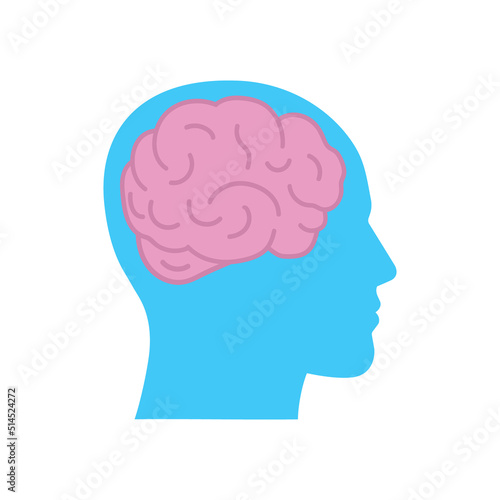 Brain in head icon design in flat style. Vector illustration.