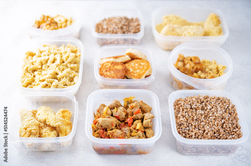 Sets of healthy food in containers Sets of healthy food in containers
