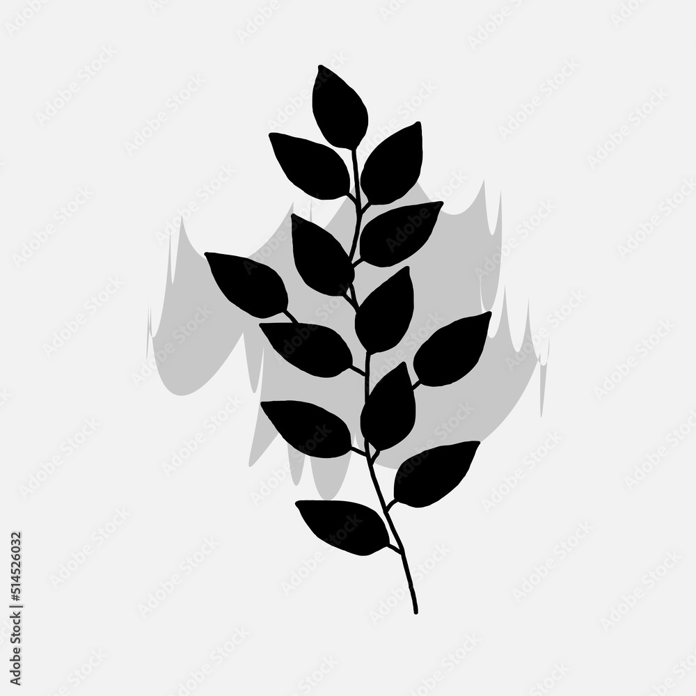 Obraz Botanical illustration. Line art of plants, drawing with abstract shape. Pattern for framed wall prints, canvas prints, posters, home decoration. Gray color . fototapeta, plakat