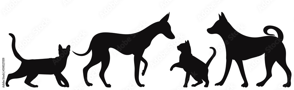 dogs and cats silhouette on white background, isolated, vector Stock ...