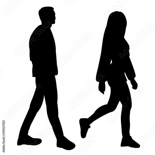 people walking silhouette on white background, isolated, vector