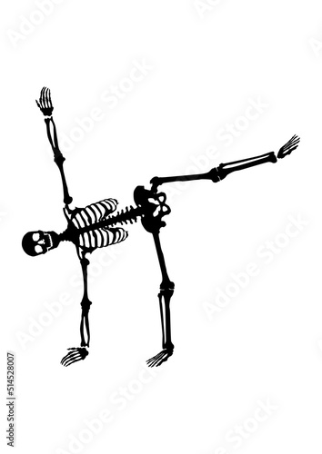 Silhouette of a skeleton in yoga position. Vector.