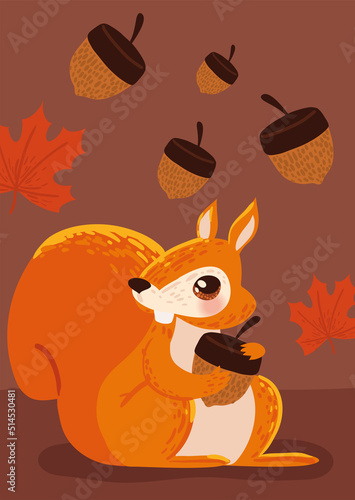 cartoon squirrel and acorn