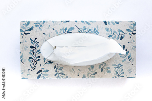 Top view of a tissue box isolated on white background.