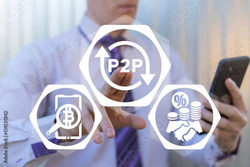 P2P Peer To Peer Technology. Cryptocurrency web money exchange service. photo