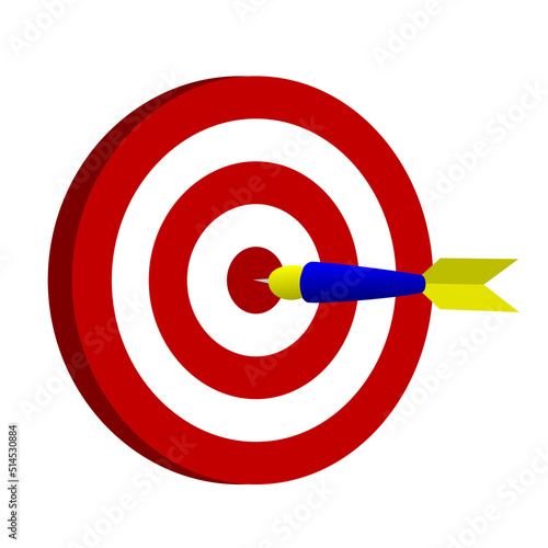Red dart hit to center of dartboard.Vector illustration