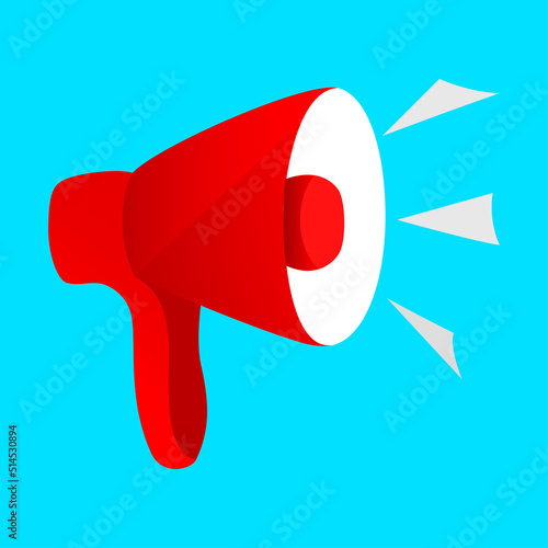 Megaphone vector icon logo design template on blue background.