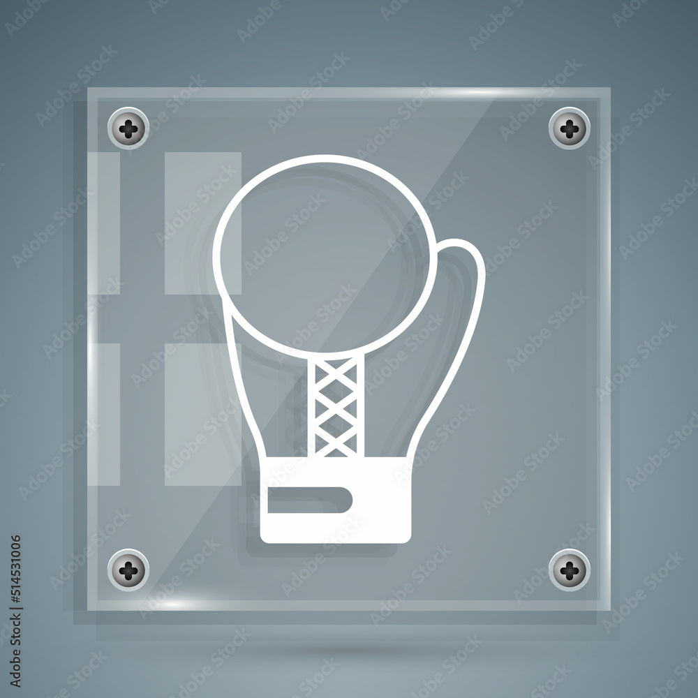 White Boxing glove icon isolated on grey background. Square glass ...