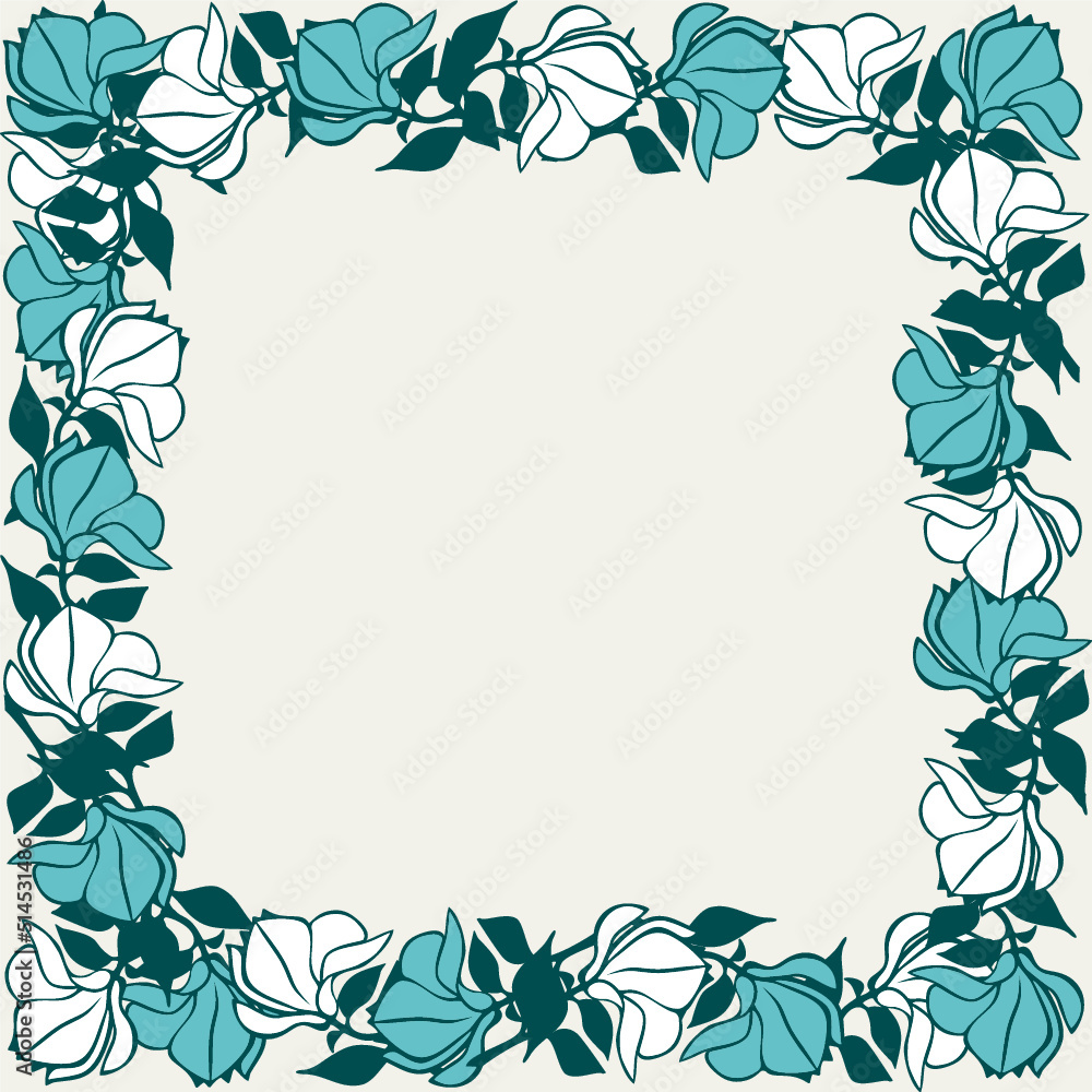 frame magnolia flowers vector illustration