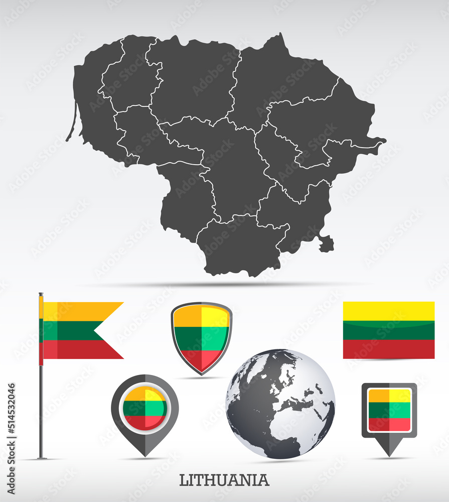 Obraz premium Lithuania map and flag set