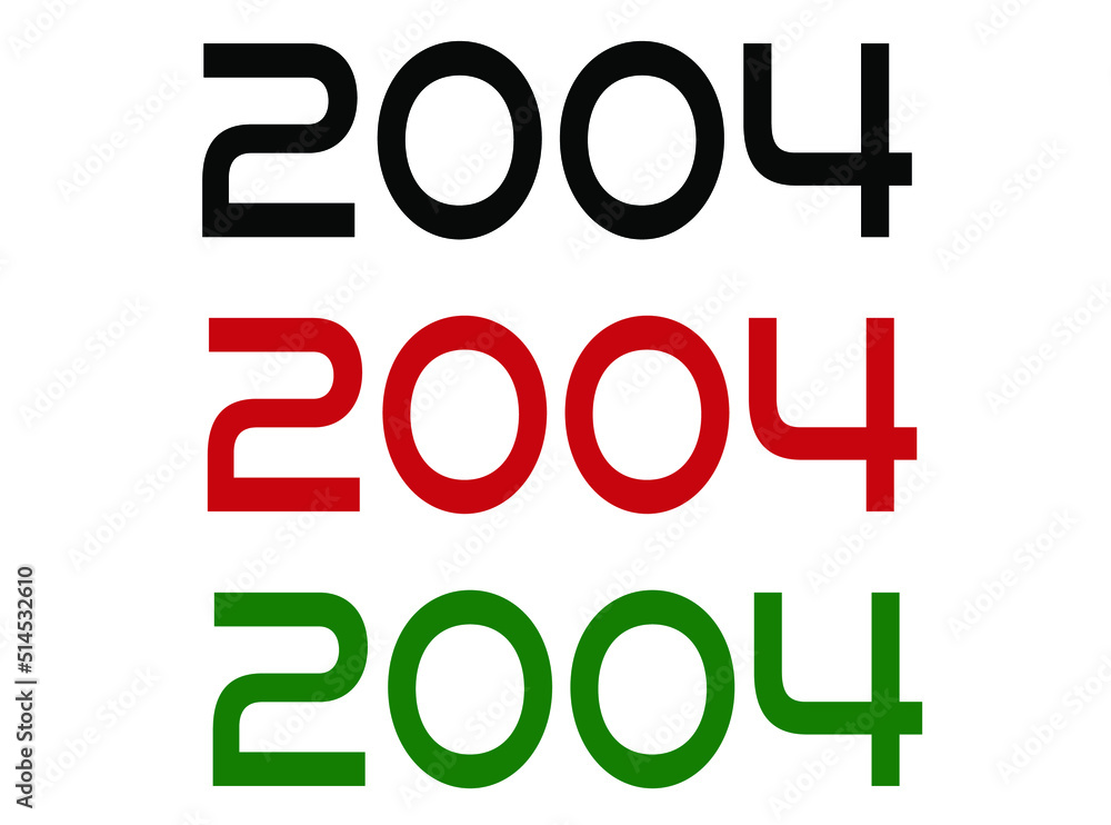 2004 year. Year set for comemoration in black, red and green. Vetor with background white. 2004 year. Year set for comemoration in black, red and green. Vetor with background white.