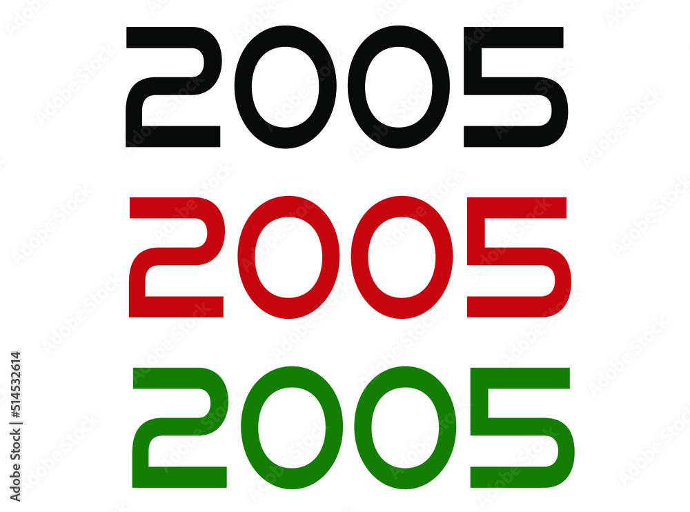 2005 year. Year set for comemoration in black, red and green. Vetor with background white. 2005 year. Year set for comemoration in black, red and green. Vetor with background white.
