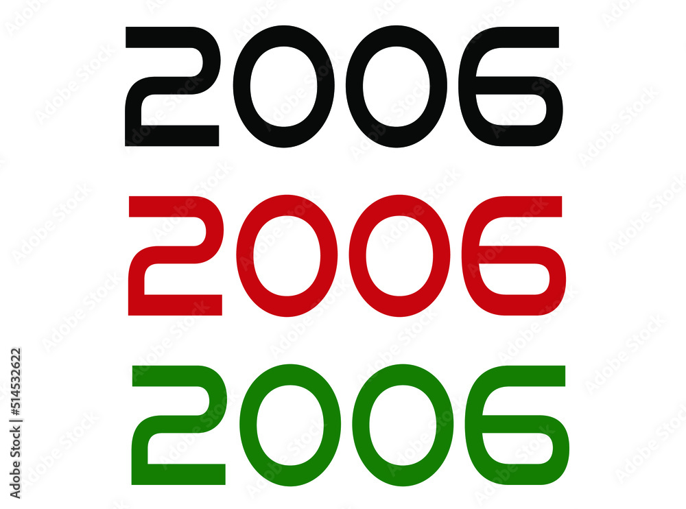 2006 year. Year set for comemoration in black, red and green. Vetor with background white. 2006 year. Year set for comemoration in black, red and green. Vetor with background white.