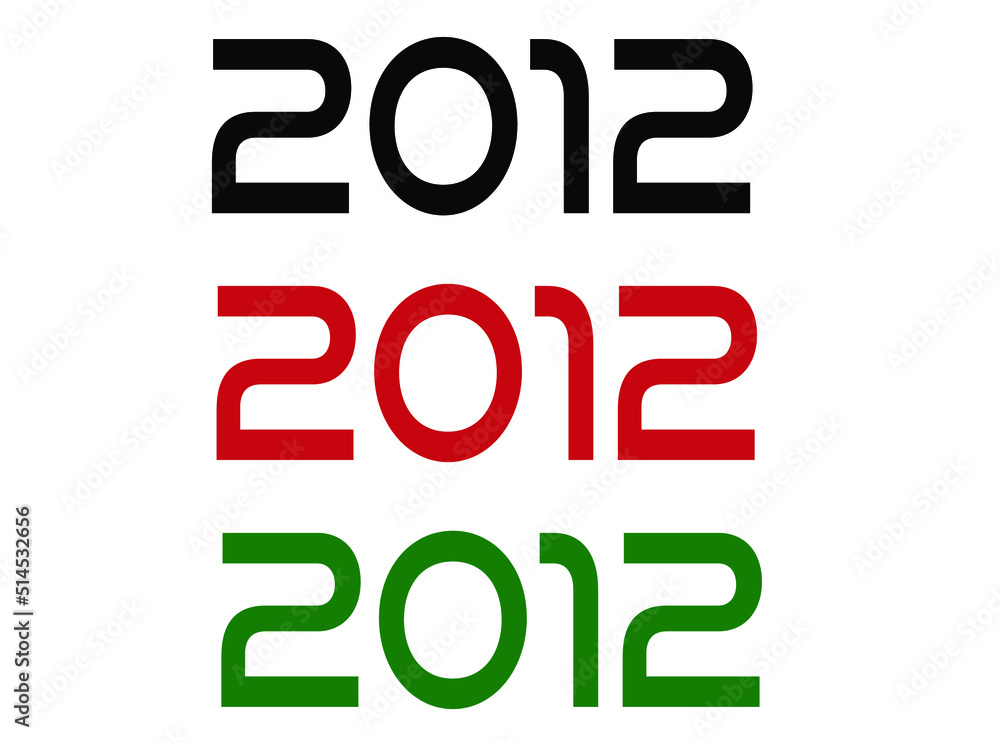 2012 year. Year set for comemoration in black, red and green. Vetor with background white. 2012 year. Year set for comemoration in black, red and green. Vetor with background white.