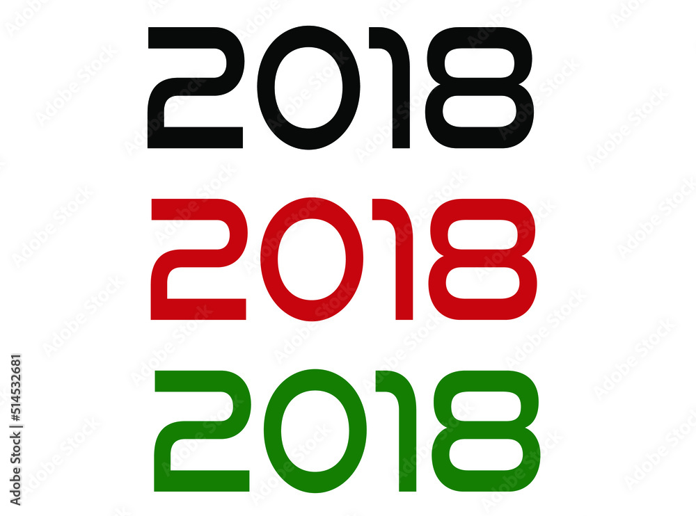 2018 year. Year set for comemoration in black, red and green. Vetor with background white. 2018 year. Year set for comemoration in black, red and green. Vetor with background white.