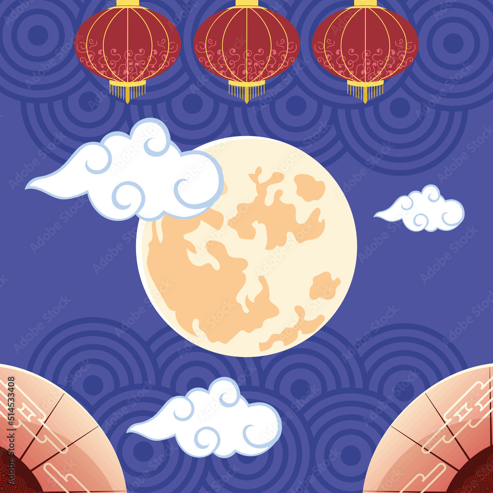 chinese lanterns and moon