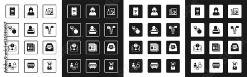 Set Mourning photo frame, Speaker, Ball on chain, Protest, Freedom of speech, Censor and freedom, Mail e-mail and Envelope with question mark icon. Vector