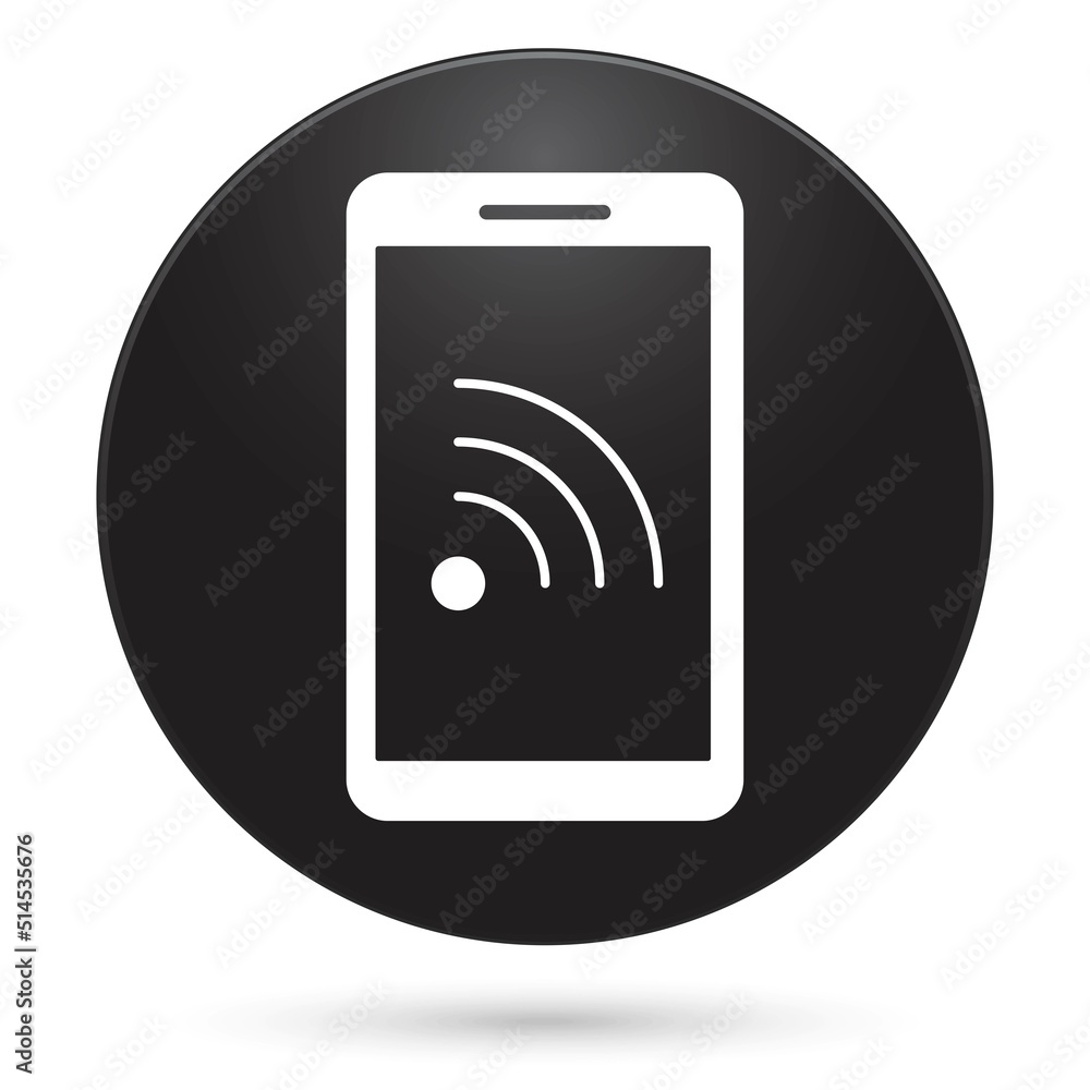 Smartphone wi fi icon, black circle button, vector illustration. Smartphone wi fi icon, black circle button, vector illustration.