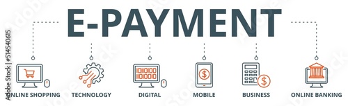 E-Payment banner web icon vector illustration concept of internet banking with icon of online shopping, technology, digital, mobile, business and online banking