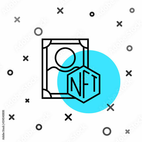 Black line NFT Digital crypto art icon isolated on white background. Non fungible token. Random dynamic shapes. Vector