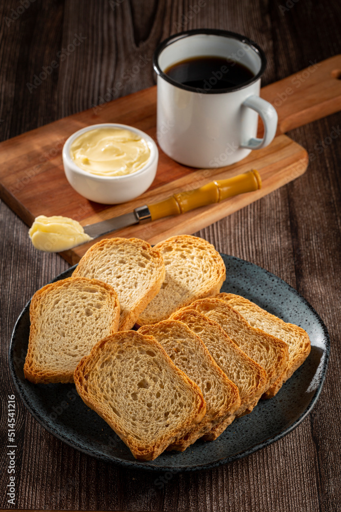 Healthy wholemeal toast with butter and coffee. Healthy wholemeal toast with butter and coffee.