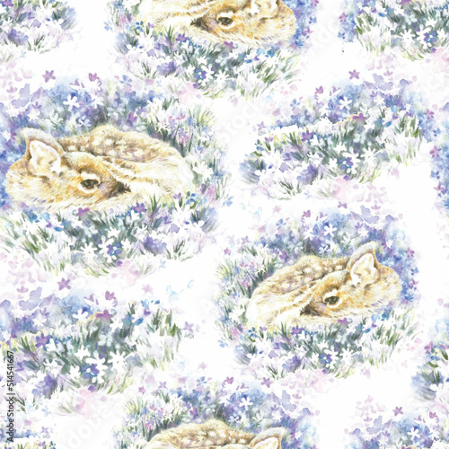 Sleeping deer seamless repeat pattern