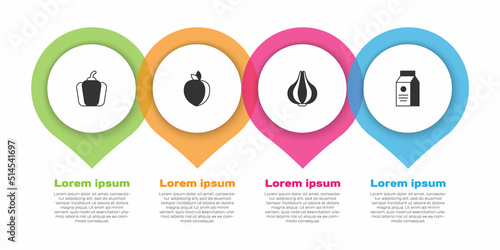 Set Bell pepper, Plum fruit, Garlic and aper package for milk. Business infographic template. Vector photo