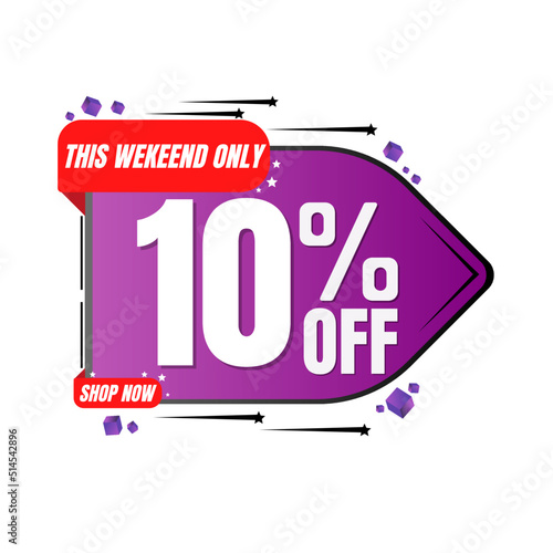 10% percent off discount, special offer, design template with purple light banner, discount label(shop now), app icon. vector illustration, Ten 