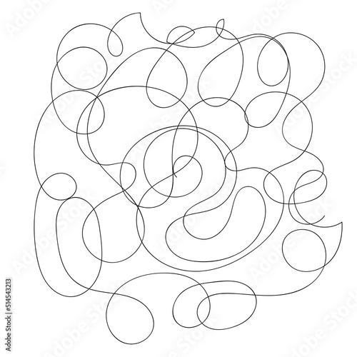 Drawing from one winding line in style of doodle on white background