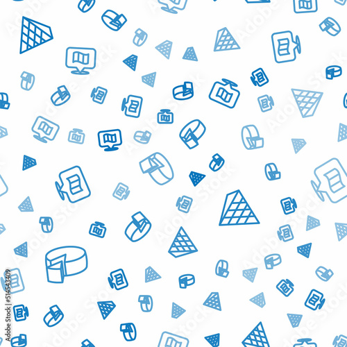 Set line Cheese, Louvre glass pyramid and Flag France on seamless pattern. Vector