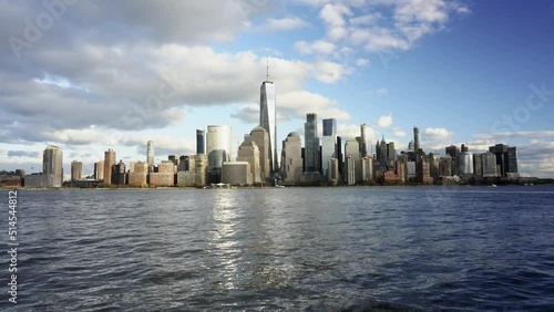 Downtown Manhattan skyline in NYC. New York City Skyscraper, Hudson river in front of NYC