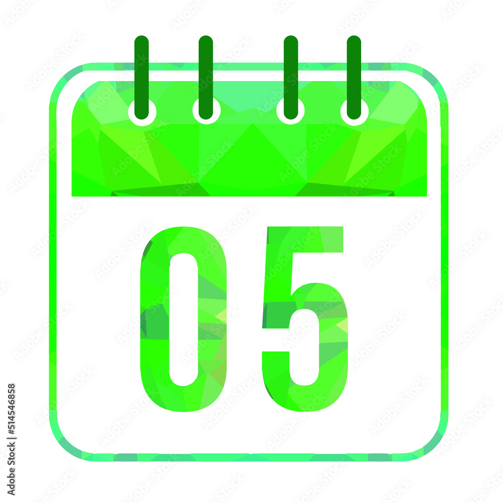 Calendar day 05. Number five on a white paper with modern green border ...