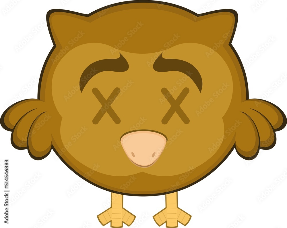 Vector illustration of a cartoon owl with crosses in the eyes in concept of dead bird