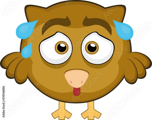 Vector illustration of an exhausted cartoon owl with sweat drops on his head