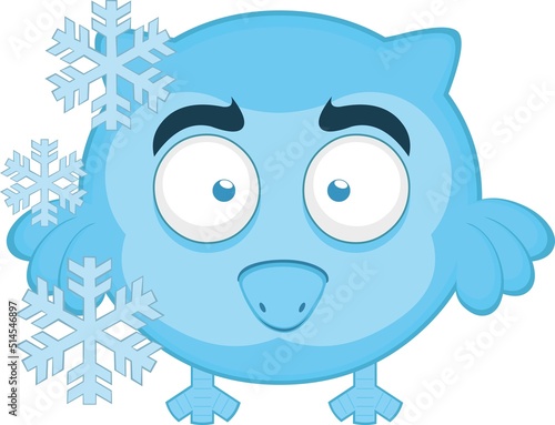Vector illustration of a frozen cartoon owl with frost