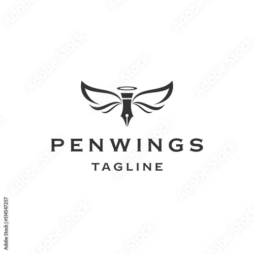 Pen wing angel logo icon design template flat vector