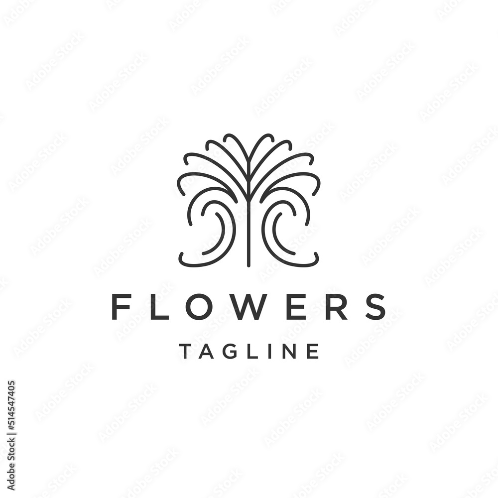 Obraz premium Flower tree line logo icon design template flat vector