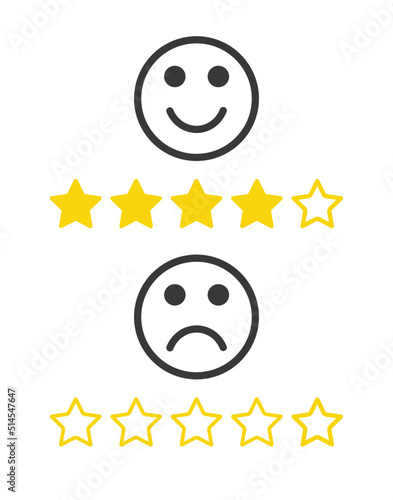 Emoticon good and bad star rating review icon design vector. Feedback satisfaction quality symbol illustration.